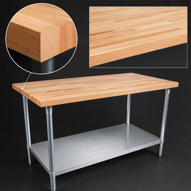 Product image #3 for John Boos TNS16A 84 Inch x 36 Inch Wood Top Work Table with Stainless Steel Undershelf