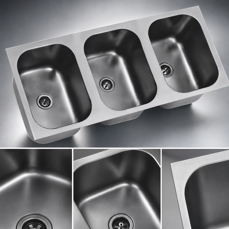 Product image #3 for Eagle Group Three-Compartment Weld-In Sink with 22 x 22 x 13.5 Inch Deep Bowls