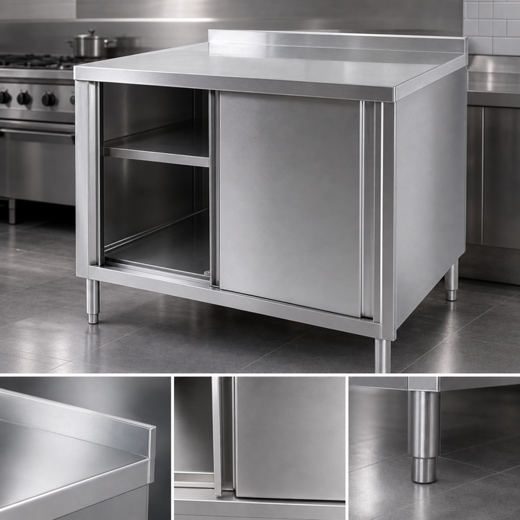 Product image #3 for 72-Inch Stainless Steel Enclosed Work Table with Sliding Doors and Middle Shelf