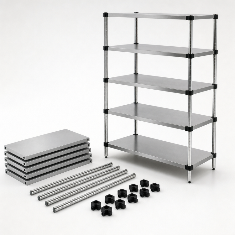 Product image #3 for Quantum 60-Inch W x 24-Inch D x 54-Inch H Solid Stainless Steel Shelving Starter Kit with 5 Shelves and 4 Posts
