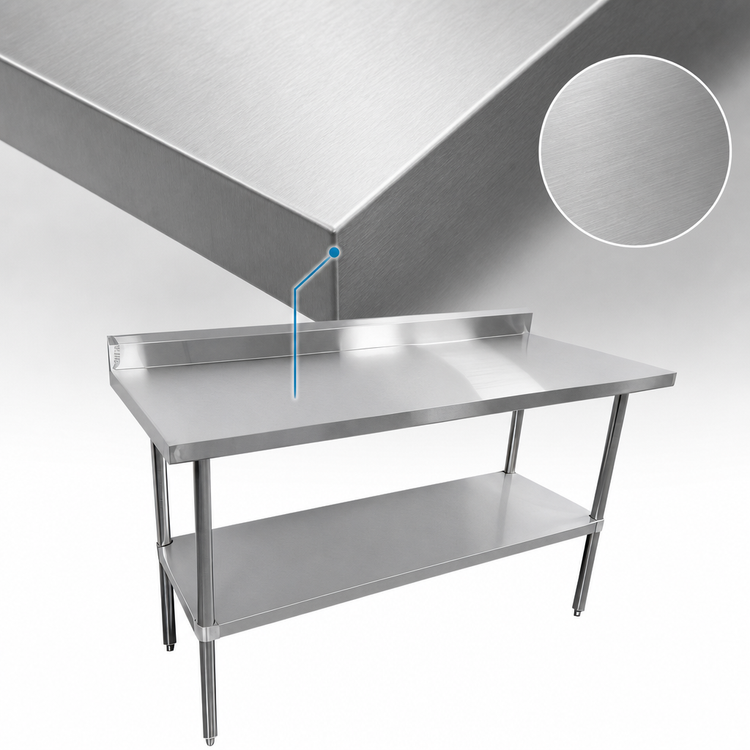 Product image #3 for Sapphire 72" x 30" 16-Gauge 304 Stainless Steel Work Table with 5" Backsplash and Adjustable Undershelf