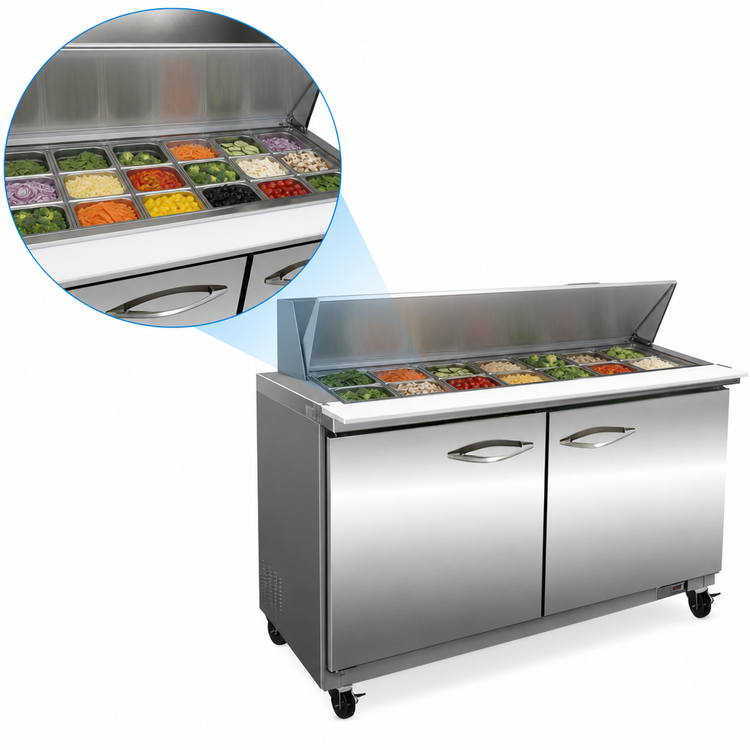 Product image #3 for IKON Refrigeration Mega Top Two-Section Sandwich/Salad Prep Table with 24 1/6 Pans, 61-1/5 Inches Wide