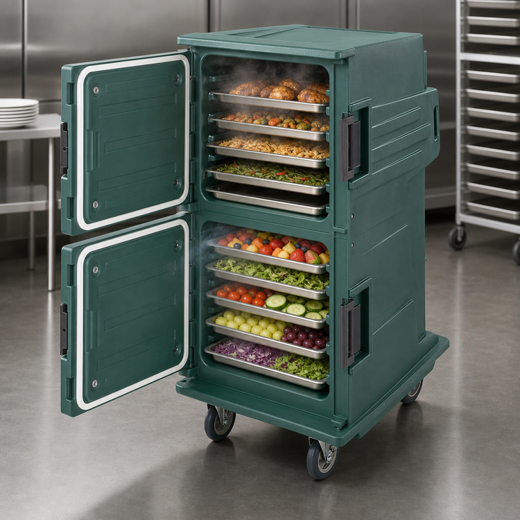 Product image #4 for Camtherm® Tall Profile Electric Hot/Cold Holding Cart with Double Doors, 12 Sheet Pan Capacity, Granite Green