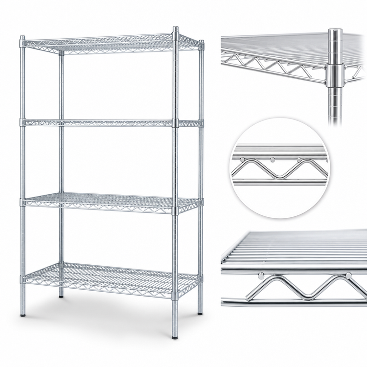 Product image #3 for Eagle Group 42"W x 24"D x 74"H 4-Tier Chrome Wire Shelving Starter Unit