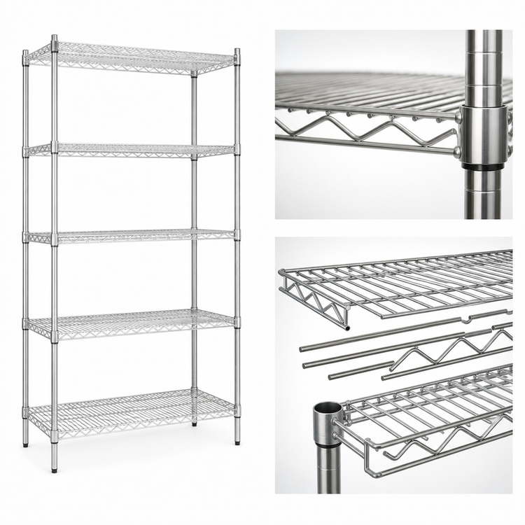 Product image #3 for Eagle Group 60 Inch W x 21 Inch D x 86 Inch H 5-Tier Starter Wire Shelving Unit, Stainless Steel Finish