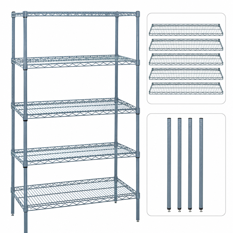 Product image #3 for Quantum 24 x 14 x 54 Inch 5-Shelf Wire Shelving Starter Kit, Gray Epoxy Antimicrobial Finish