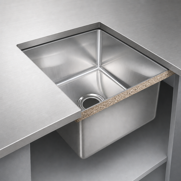 Product image #3 for John Boos Weld-In Undermount 1-Compartment Stainless Steel Sink, 14 x 16 x 14 Inch Bowl
