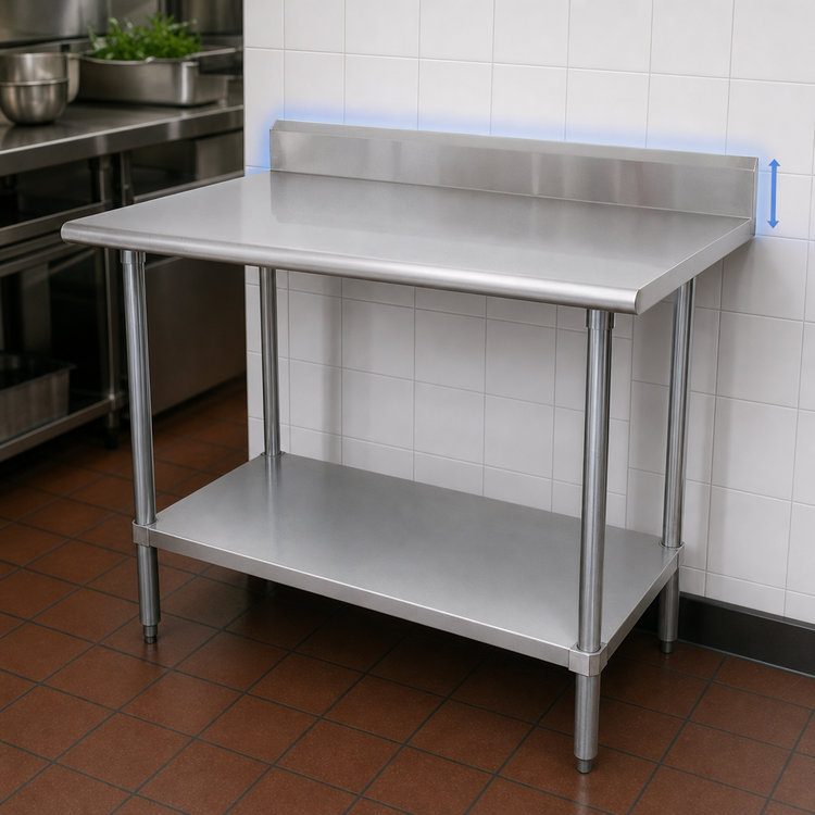 Product image #3 for Advance Tabco Special Value 30"W x 24"D 16-Gauge 430 Stainless Steel Work Table with 5" Backsplash and Adjustable Undershelf