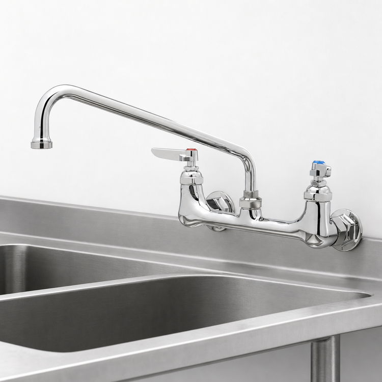 Product image #3 for T&S Brass Double Pantry Wall-Mount Mixing Faucet with 12-Inch Swing Nozzle, 8-Inch Centers