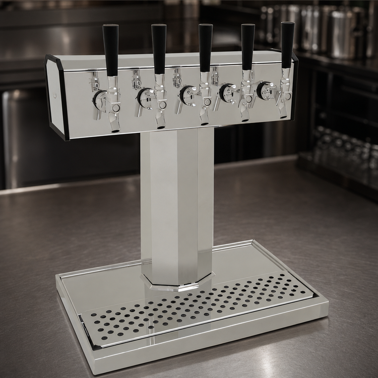 Product image #3 for Glastender Tee Draft Dispensing Tower with 5 Faucets, Countertop, Air-Cooled, Stainless Steel, Polished Chrome