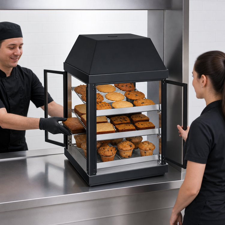 Product image #3 for Hatco MDW-2X 15.75-Inch Wide Pass-Through Countertop Mini Display Warmer with 2 Doors and 3 Adjustable Shelves