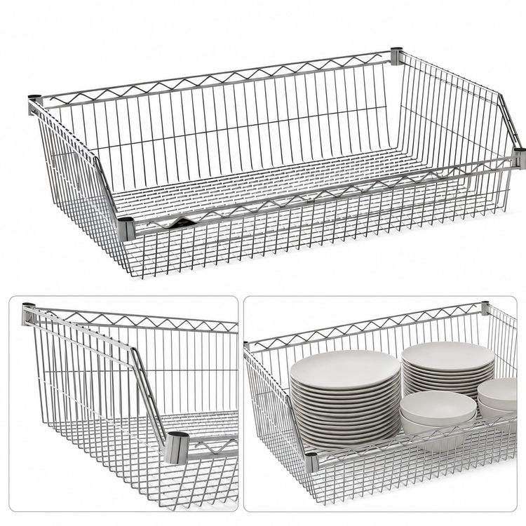 Product image #4 for Metro Super Erecta 60 x 24-Inch Hopper Style Chrome Plated Basket Shelf
