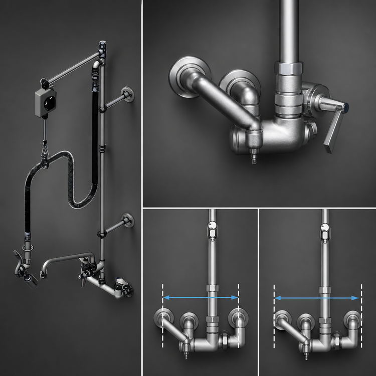 Product image #3 for T&S Brass EasyInstall Wall-Mount Pre-Rinse Unit with Add-On Faucet, 8-Inch Adjustable Centers, 12-Inch Swing Nozzle, and 0.65 GPM Spray Valve