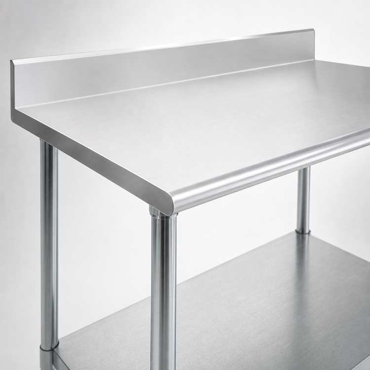 Product image #3 for Eagle Group Budget Series 60-Inch x 24-Inch 430 Stainless Steel Work Table with 4-1/2-Inch Backsplash and Galvanized Undershelf
