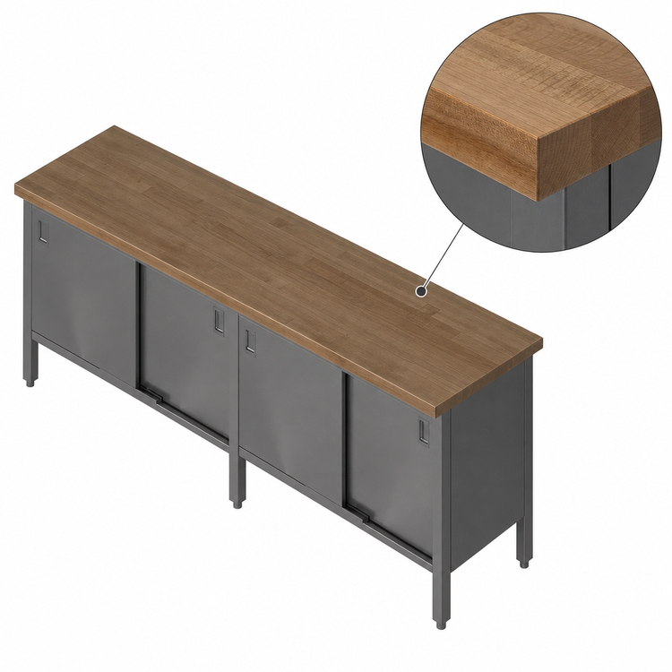 Product image #3 for John Boos Enclosed Cabinet Base Wood Top Work Table with Sliding Doors, 144 x 24 x 36-1/2 Inches, 1-3/4-Inch Maple Top