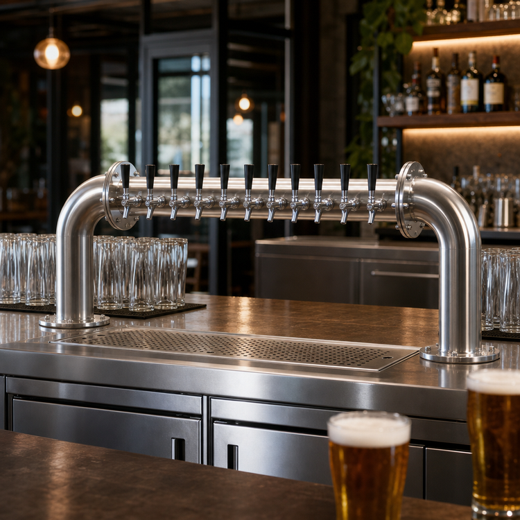 Product image #3 for Perlick 4064-6R Pass-Thru Countertop Glycol-Cooled Draft Beer Tower, 6 Faucets, Stainless Steel Matte Finish