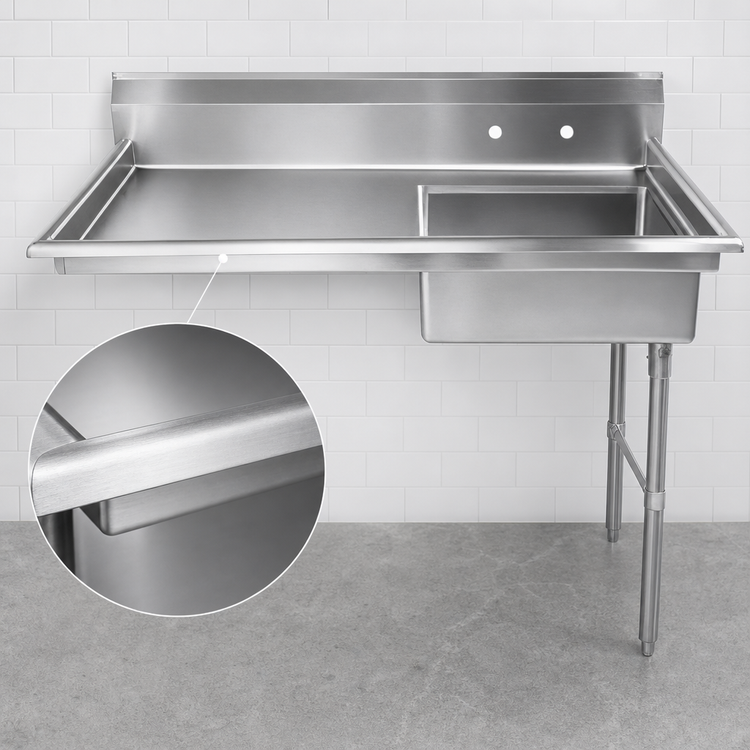 Product image #3 for Omcan USA 50-Inch Right-Hand Undercounter Soiled Dish Table with 20 x 20 x 8 Pre-Rinse Sink