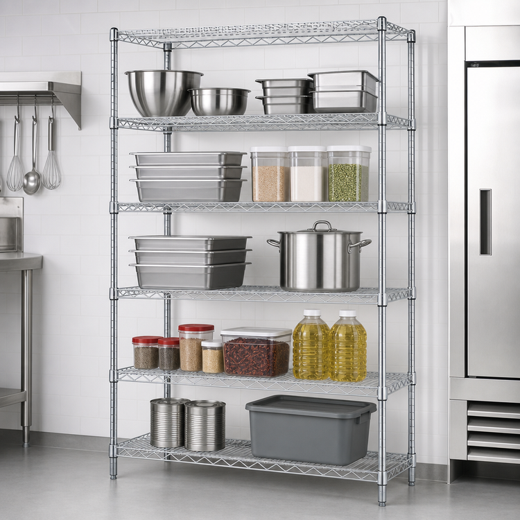 Product image #3 for Quantum 60" x 18" x 86" 304 Stainless Steel Stationary Wire Shelving Starter Kit with 5 Shelves