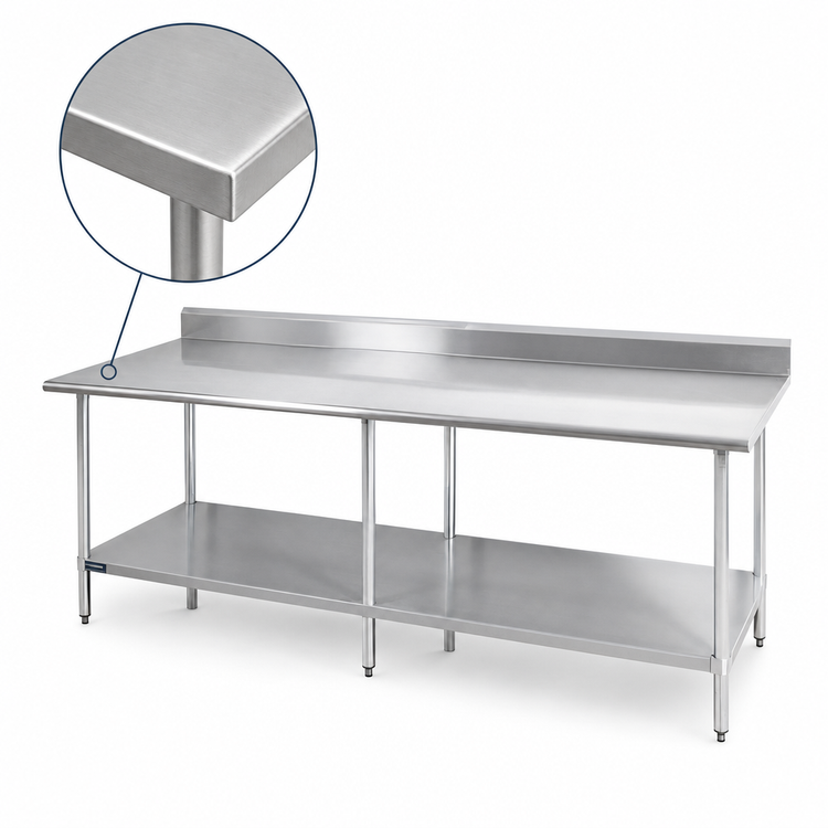 Product image #3 for Sapphire Manufacturing 120-Inch x 30-Inch Stainless Steel Work Table with 5-Inch Backsplash and Adjustable Undershelf