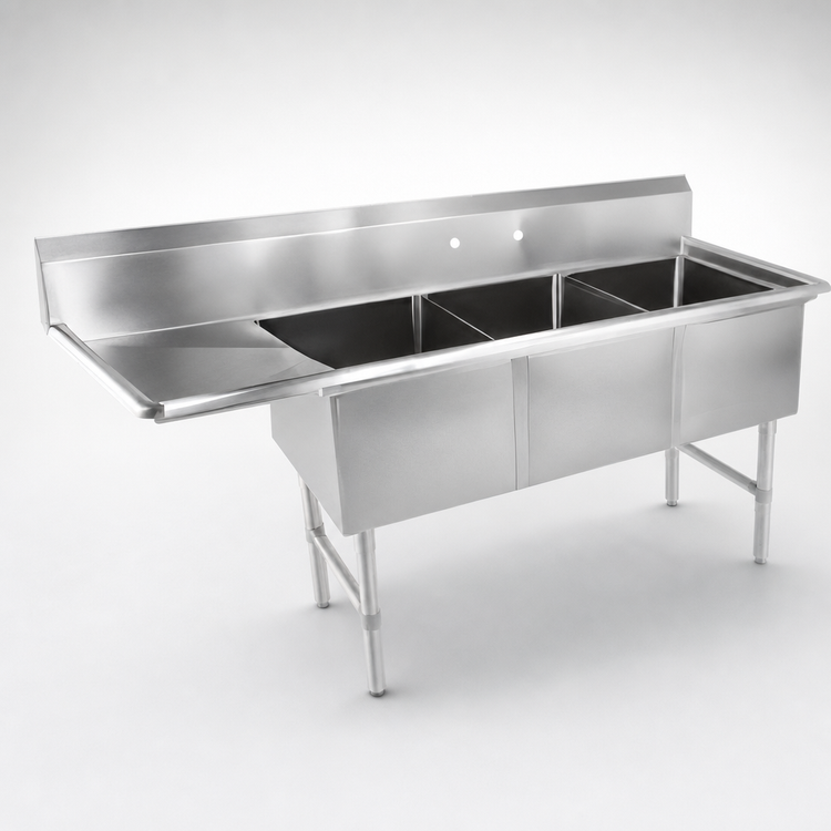 Product image #3 for John Boos B Series 3-Compartment Sink with Left Drainboard, 24-Inch Bowls