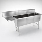 Thumbnail image #3 for John Boos 3B244-1D24L 3-Compartment Stainless Steel Sink with Left Drainboard, 24-Inch Bowls, 10-Inch Backsplash