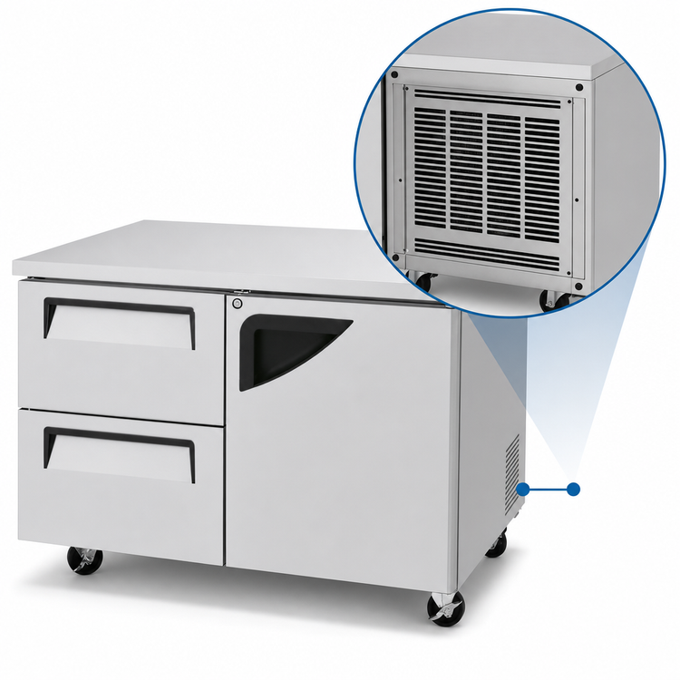 Product image #3 for Turbo Air Super Deluxe 48-1/4-Inch Two-Section Undercounter Refrigerator with Drawers and Right-Hinged Door