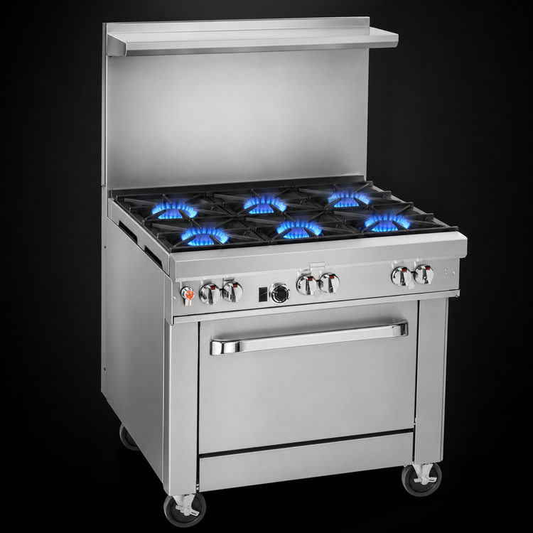 Product image #3 for Southbend Ultimate 36-Inch Gas Restaurant Range with 6 Star/Sauté Burners, Cabinet Base, and High Shelf