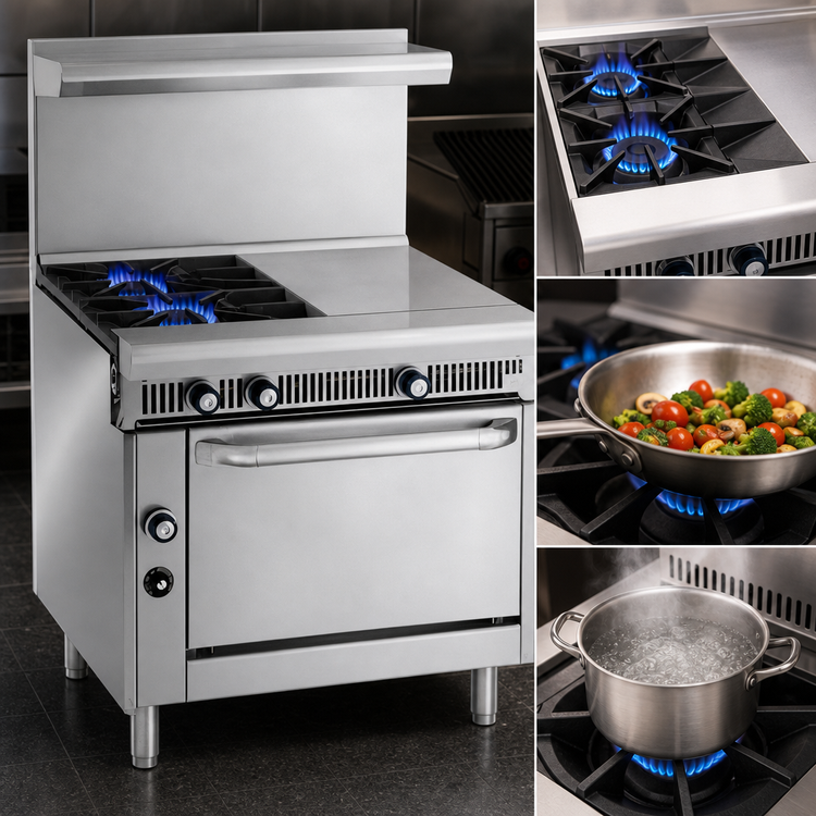 Product image #3 for Imperial Spec Series 36-Inch Heavy-Duty Gas Range with 3 Open Burners, 3 Hot Tops, and Convection Oven