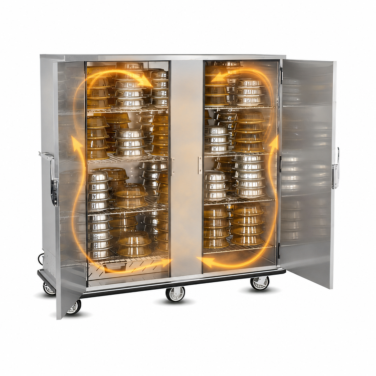 Product image #4 for FWE P-Series Electric Humi-Temp Mobile Heated Banquet Transport & Serve Cabinet, 200 Covered Plate Capacity, Double Doors, Stainless Steel