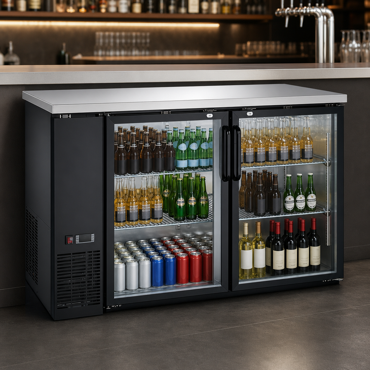 Product image #3 for Hurakan 60-Inch Counter Height Narrow 2-Section Back Bar Refrigerator with Glass Doors, 14.8 Cu. Ft.