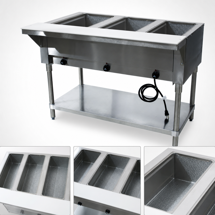 Product image #3 for Advance Tabco Triumph Supreme Electric Hot Food Table, 3-Well, 120V, Open Shelf Base
