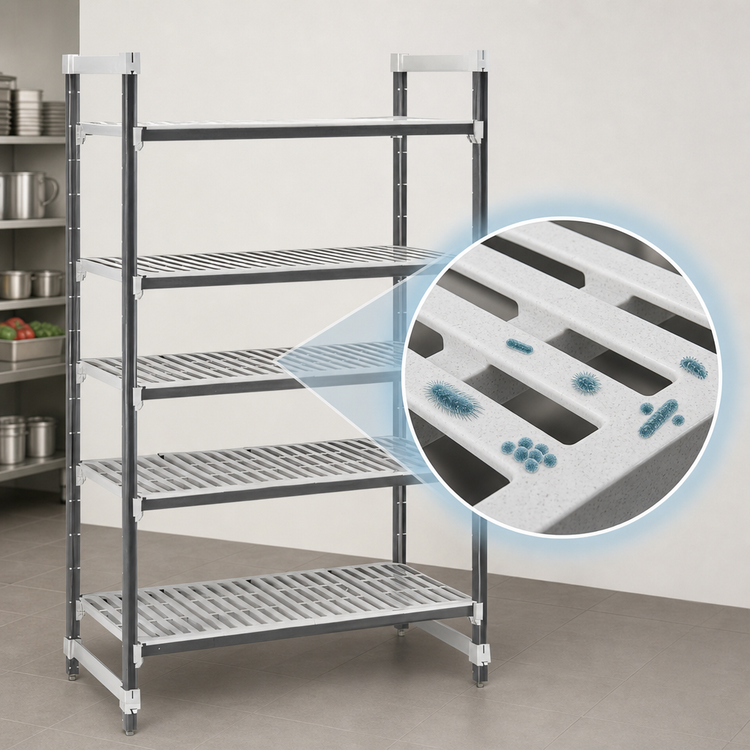 Product image #3 for Cambro Camshelving Elements XTRA 5-Tier Vented Stationary Starter Unit, 21-Inch Deep x 54-Inch Long x 64-Inch High, Speckled Gray