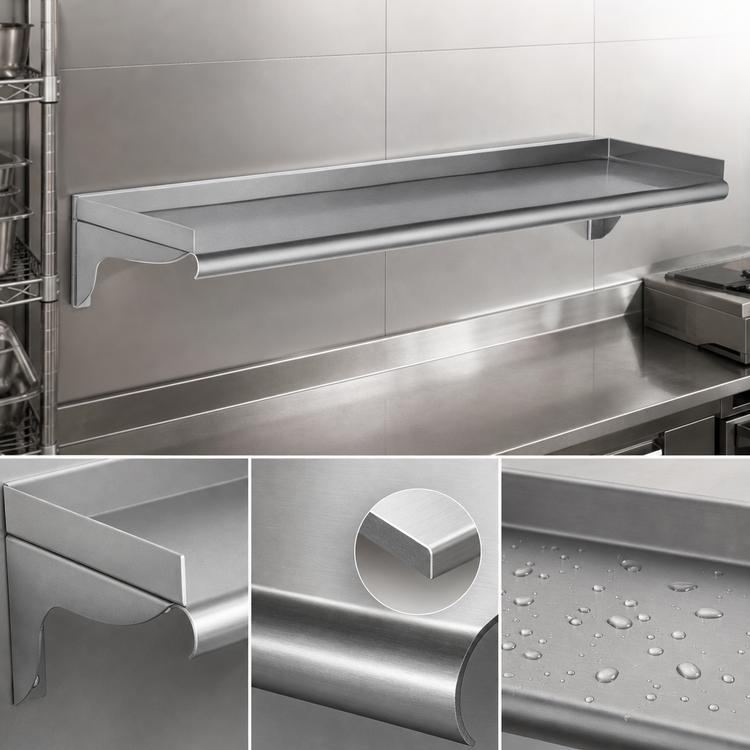 Product image #3 for Eagle Group Wall-Mounted Shelf, 120 Inch W x 12 Inch D, 16 Gauge Type 304 Stainless Steel