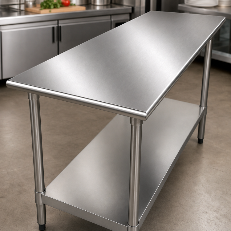 Product image #3 for Advance Tabco Special Value Series 72-Inch x 18-Inch 18-Gauge 430 Stainless Steel Work Table with Adjustable Undershelf