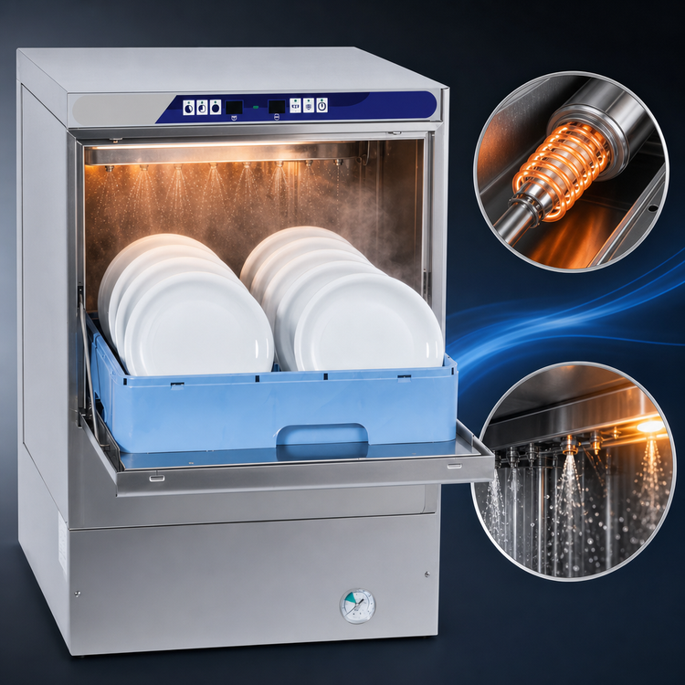 Product image #3 for Omcan Undercounter High-Temperature Door-Type Dishwasher with Digital Control, 20 x 20 Rack