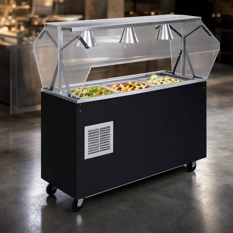 Product image #3 for Vollrath 2-Series Affordable Portable Lighted Refrigerated 3-Pan Cold Food Pan Buffet Station with Clear Acrylic Breath Guard