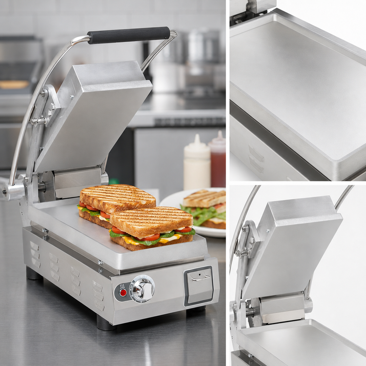 Product image #3 for Pro-Max 2.0 7.5-Inch Smooth Aluminum Countertop Sandwich Grill / Panini Press, 120V