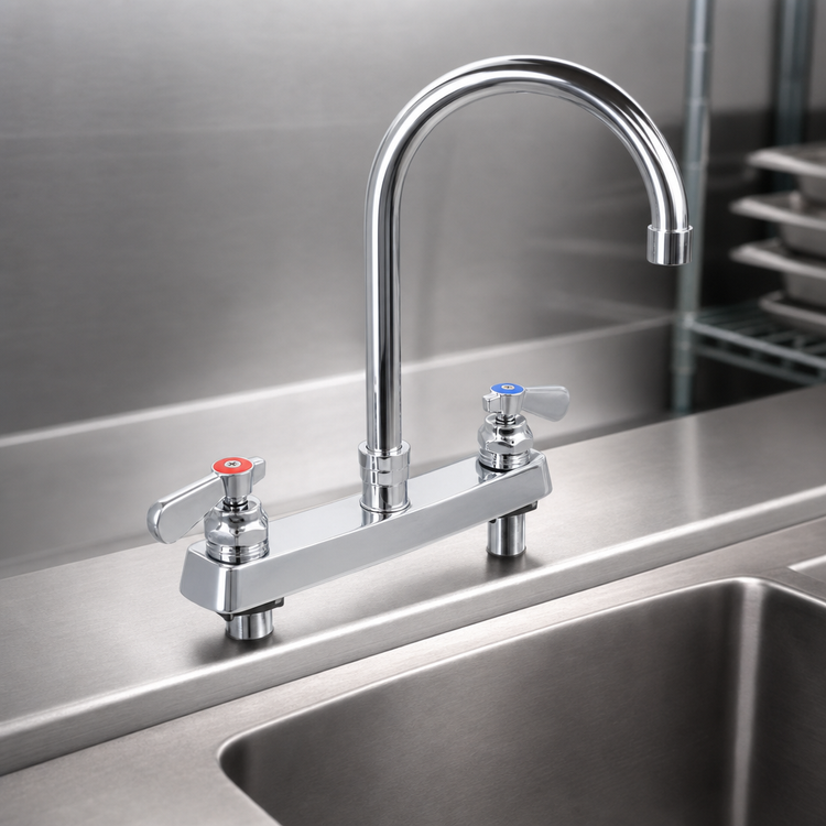 Product image #3 for BK Resources OptiFlow Heavy Duty Solid Body Deck Mount Manual Faucet with 3-Inch Gooseneck Spout, 8-Inch Centers
