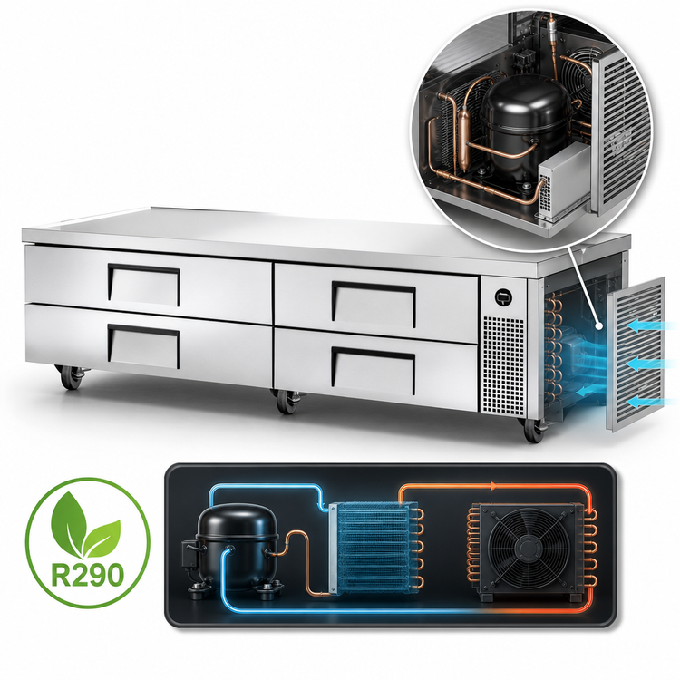 Product image #3 for True TRCB-82-HC 82-3/8" Wide 4-Drawer Refrigerated Chef Base, Stainless Steel, Self-Contained R290