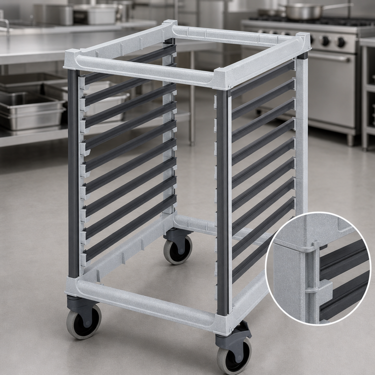 Product image #3 for Cambro GN 2/1 Half Size High Volume Food Pan Trolley, 18-Pan Capacity, Composite Plastic, Speckled Gray