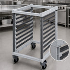 Thumbnail image #3 for Cambro UGNPR21H18480 GN 2/1 Half-Size Food Pan Trolley, Composite Plastic, 18-Pan Capacity, 9 Slides, Locking Casters