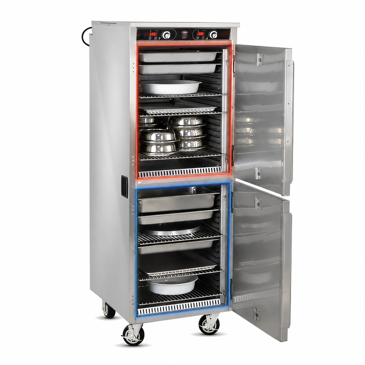 Product image #3 for FWE Handy Line Mobile 2-Compartment Split-Cavity Heated Holding Cabinet, Stainless Steel, 36 Pan Capacity