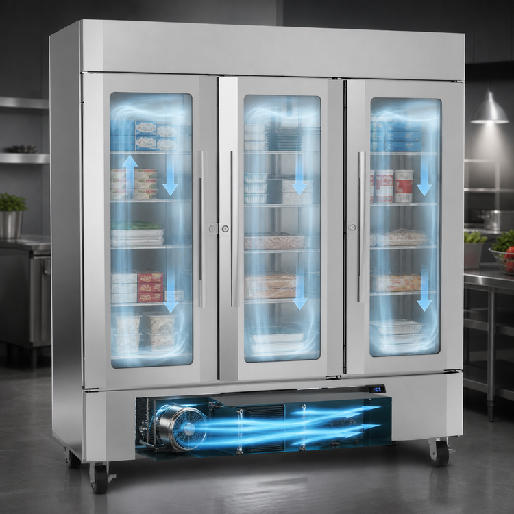 Product image #4 for Victory UltraSpec Three-Section Reach-In Glass Door Merchandiser Freezer, 69.03 Cu. Ft., Self-Contained, Bottom-Mounted Refrigeration