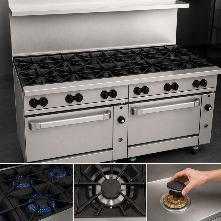 Product image #3 for Vulcan Endurance 72-Inch Gas Restaurant Range with 12 Open Burners, Standard Oven and Convection Oven