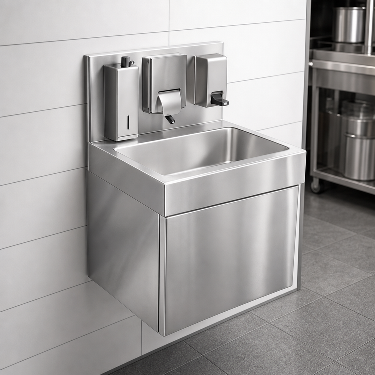 Product image #3 for Glastender WDH-14-LF Wall-Mount Stainless Steel Hand Sink with Built-In Soap and Towel Dispensers, Without Faucet