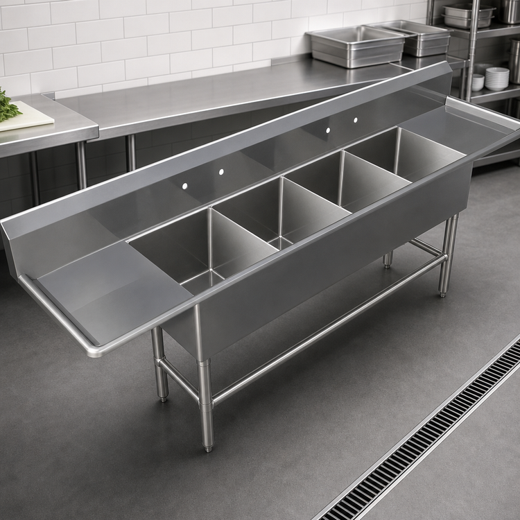 Product image #3 for John Boos Pro-Bowl 4-Compartment Stainless Steel Sink with Left and Right Drainboards, 18 x 24 x 14 Inch Bowls