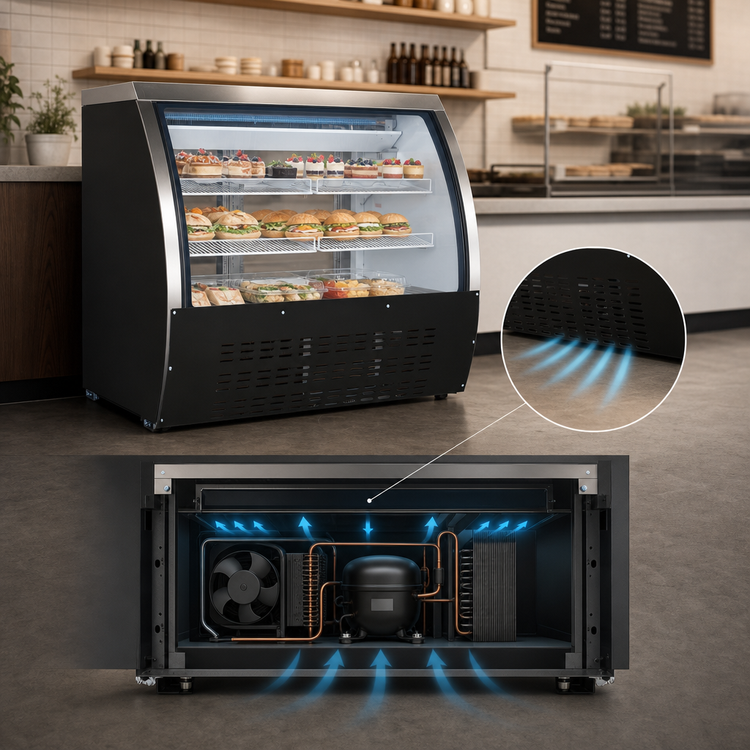 Product image #3 for Omcan 36-Inch Full Service Floor Model Refrigerated Deli Display Case with Curved Glass Front