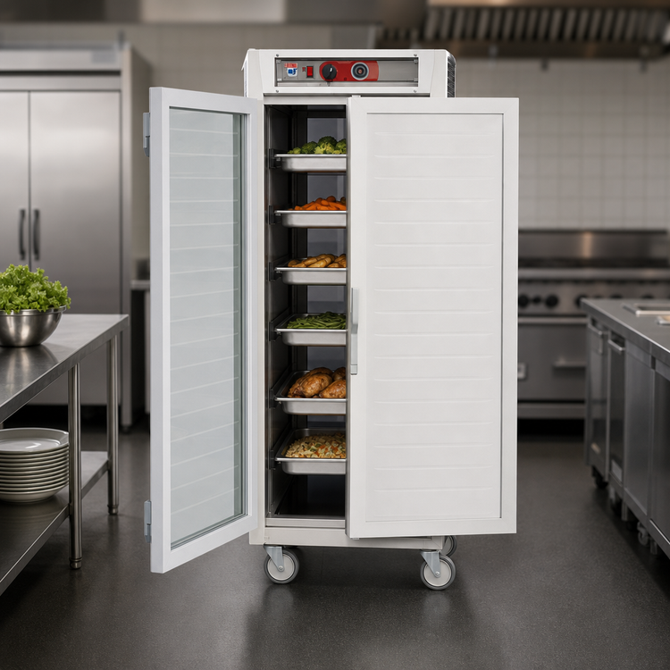 Product image #3 for Metro C5 6 Series Insulated Full-Height Mobile Pass-Thru Heated Holding Cabinet with Combination Glass and Solid Doors