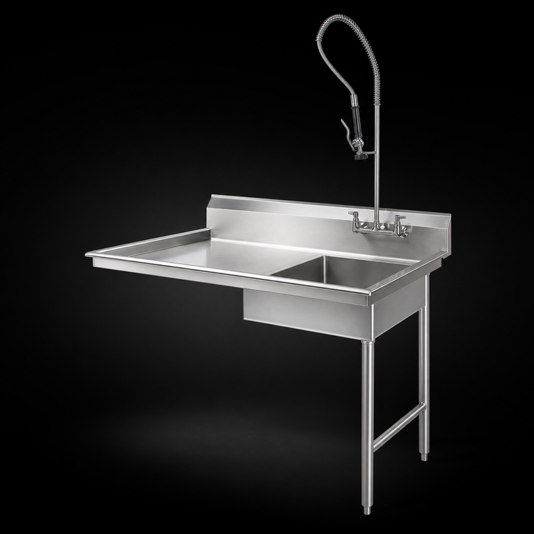 Product image #3 for CMA Dishmachines Undercounter Soiled Dish Table with Right-Side Pre-Rinse Sink, 48" x 29"
