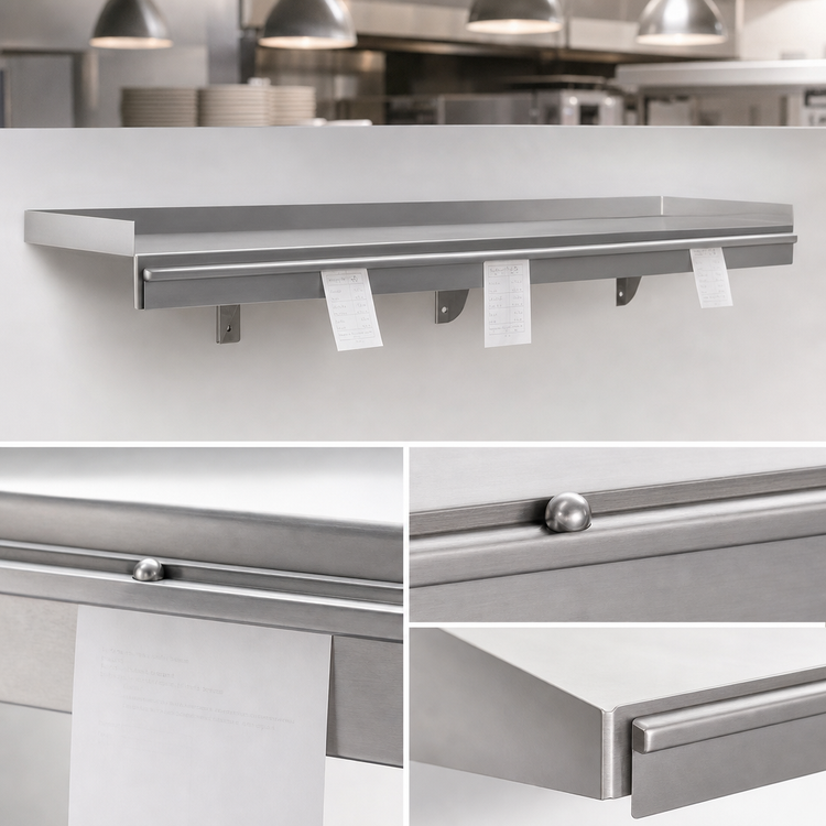 Product image #3 for Eagle Snap-n-Slide Wall-Mounted Shelf with Ticket Rail, 96 x 12 Inches, 430 Stainless Steel